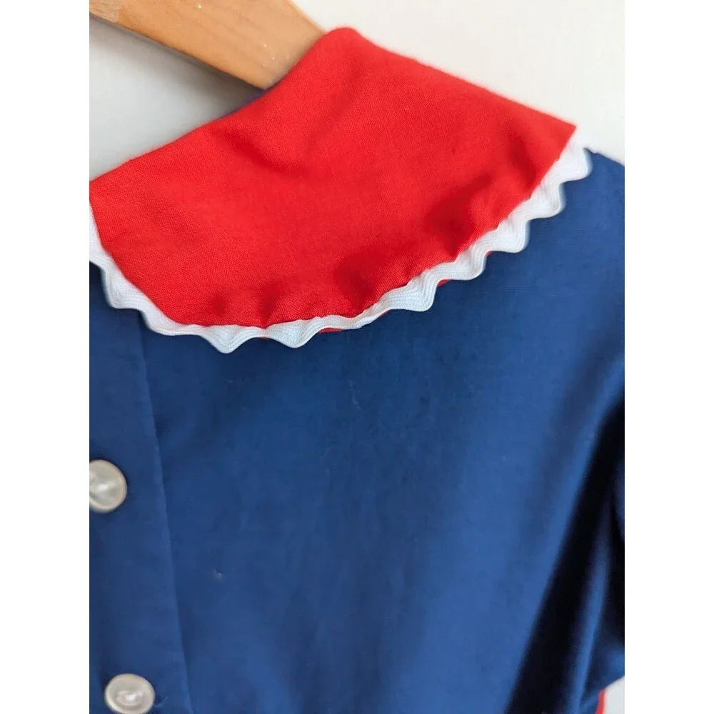 Vintage Full Circle Toddler Dress Red Blue Americana Patriotic Dirndl Lace Bell